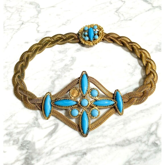 Antique Victorian Art Nouveau Turquoise Glass Belt Gibson Girl Restore main image 6